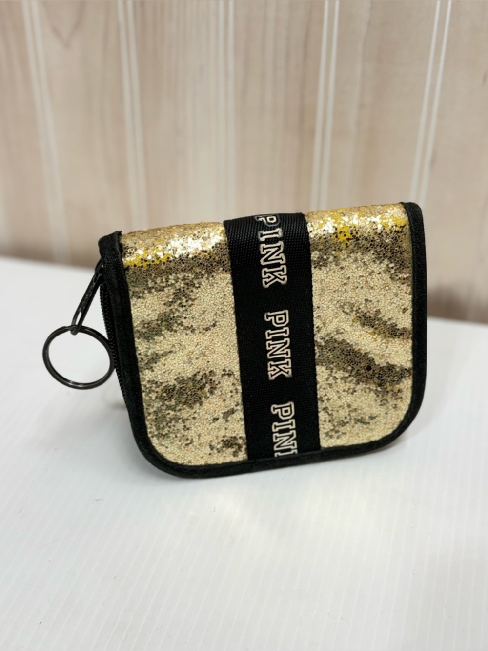Vintage PINK Victoria's Secret Gold Sequin Zip Wallet - PINK Victoria's Secret
